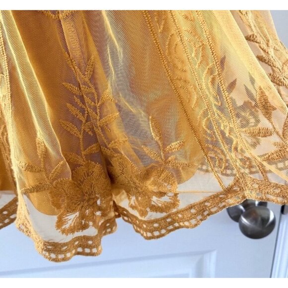 Wild Honey Womens Mustard Embroidered Sheer Romper M - Picture 8 of 10